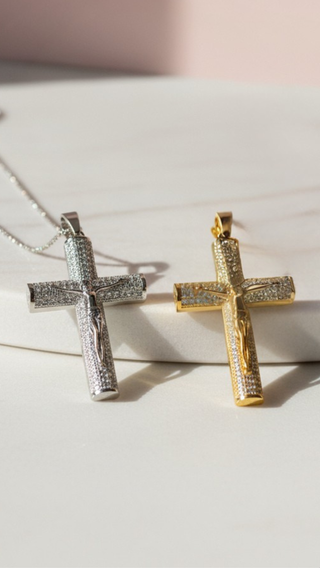 Crystal Cross With Figure Pendant Necklace