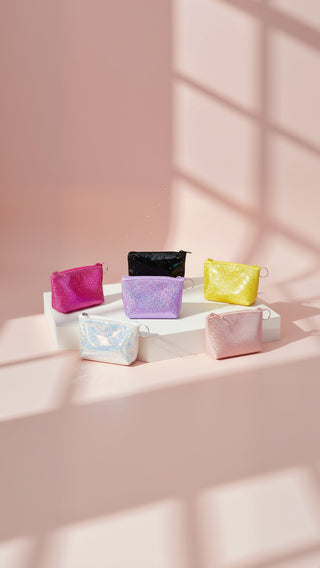 Irridescent Glitter Zipper Compact Coin Purses Pack Of 12