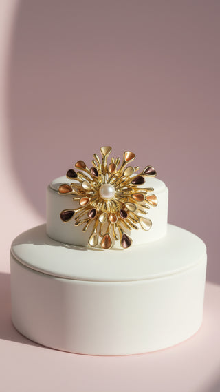 Pearl Star Burst Gold Magnetic Brooch