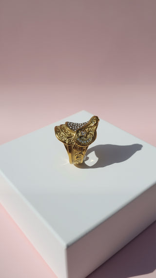 Stainless Steel Crystal Saddle Ring