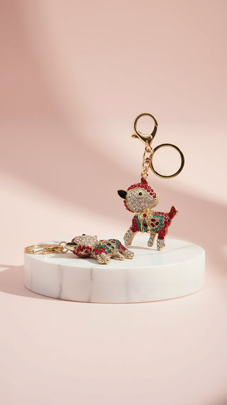 Festive Reindeer Crystal Key Ring & Bag Charm