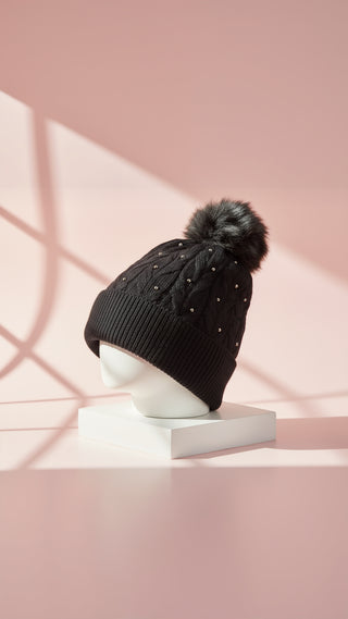 Pearl Fluffy Bobble Hats Pack of 12