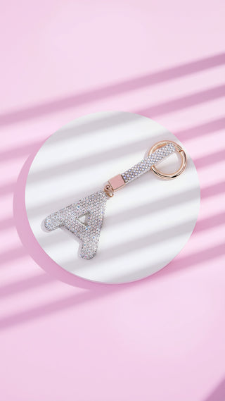 Initial Letter Silver Crystal Glam Key Ring