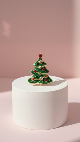 Christmas Tree With Crystal Decorations Brooch