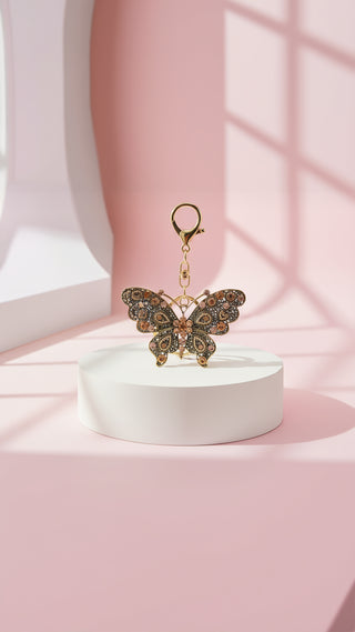 Butterfly & Hearts Crystal Key Ring & Bag Charm
