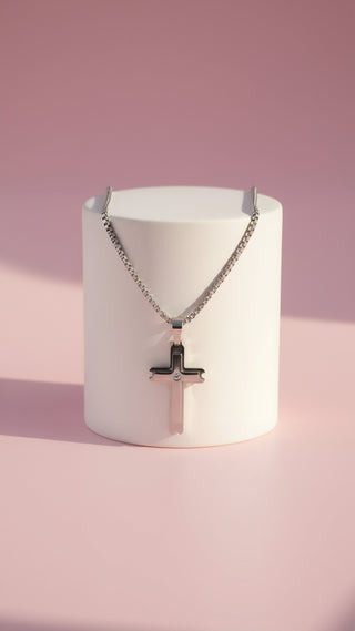 Silver Crystal Set Cross Necklace