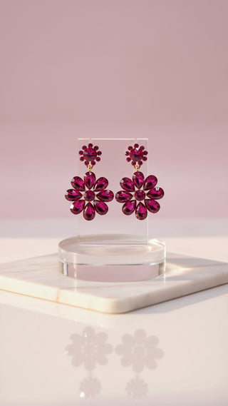 Layered Flower Crystal Drop & Dangle Earrings
