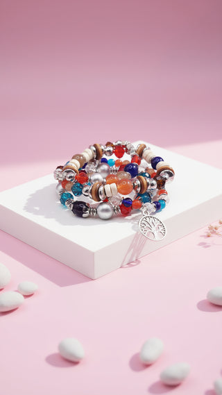 Tree Charm Ceramic Beaded Bracelet Set