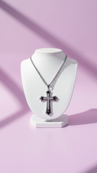 Silver Crystal Cross Necklace