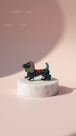 Acrylic Glossy Dachshund Sausage Dog Magnetic Brooch