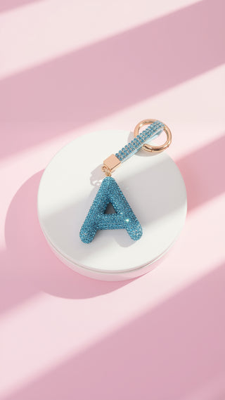 Initial Letter Blue Crystal Key Ring & Bag Charm