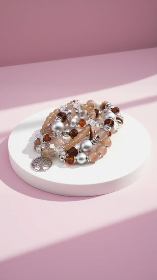 Tree Charm Ceramic Beaded Bracelet Set