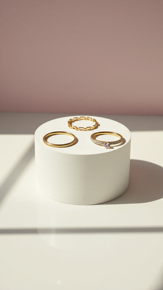 14k Gold Plated Solitaire Crystal Stacking Rings Box set of 24