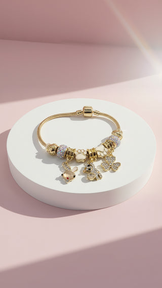 Paw Prints Crystal Charm Beaded Bracelet