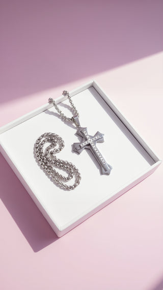 Two Tone Alloy Crystal Cross Necklace