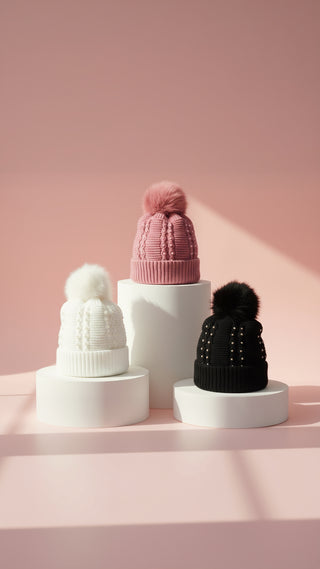 Pearl Knitted Fluffy Bobble Hats Pack of 12