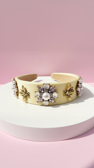 Gold Bee & Flowers Crystal Hair band
