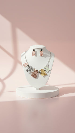 Abstract Squares Necklace & Earrings Set