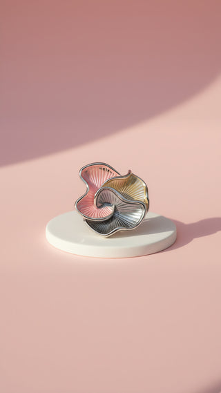 Abstract Tri Colour Magnetic Wavey Edged Brooch