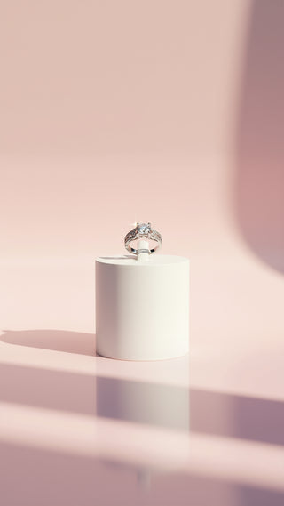 Round Cut Crystal Ring Silver Box set of 12