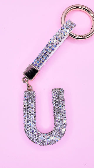 Initial Letter Silver Crystal Glam Key Ring