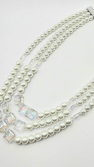 Square Pearl Multi Layer Necklace & Earrings