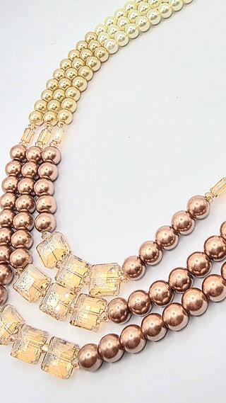 Square Pearl Multi Layer Necklace & Earrings