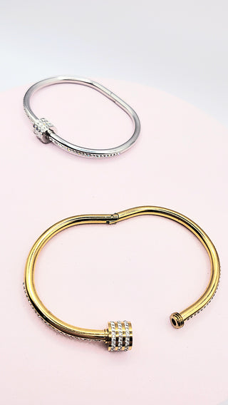 Curved Crystal Stacking Bangle Stainless Steel