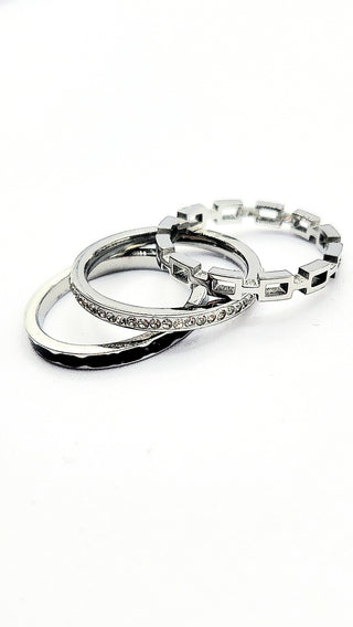 14k Silver Plate Black Crystal Stacking Rings Box set of 24