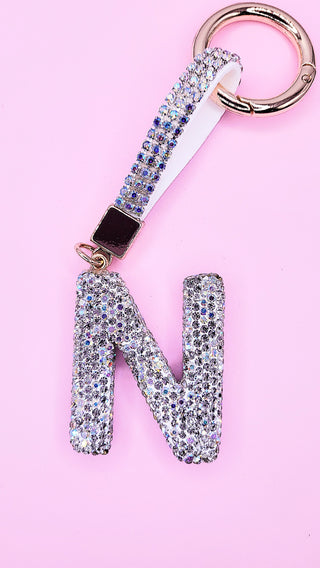 Initial Letter Silver Crystal Glam Key Ring
