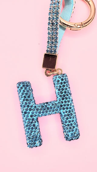 Initial Letter Blue Crystal Key Ring & Bag Charm