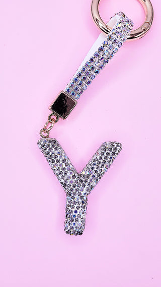 Initial Letter Silver Crystal Glam Key Ring