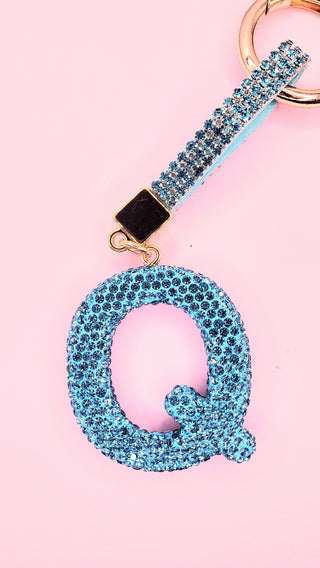 Initial Letter Blue Crystal Key Ring & Bag Charm