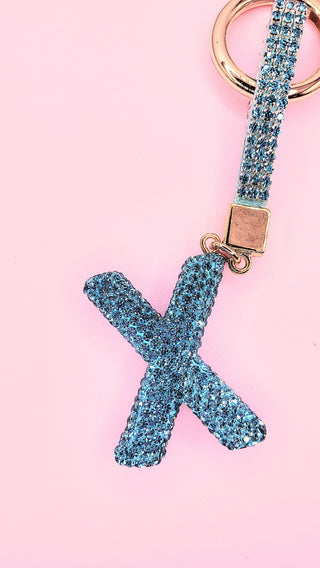Initial Letter Blue Crystal Key Ring & Bag Charm