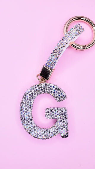 Initial Letter Silver Crystal Glam Key Ring