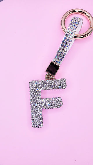 Initial Letter Silver Crystal Glam Key Ring