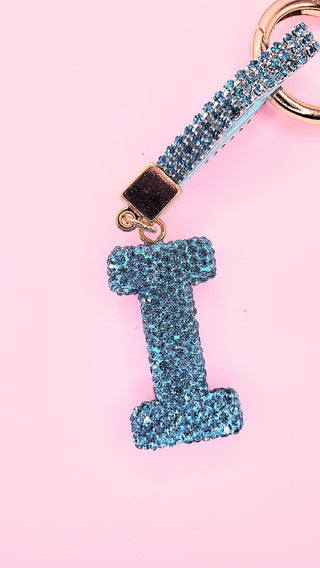 Initial Letter Blue Crystal Key Ring & Bag Charm