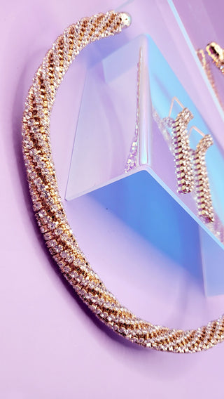Glitz Rope Crystal Duo Choker & Earrings