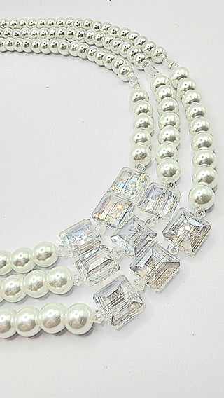 Square Pearl Multi Layer Necklace & Earrings
