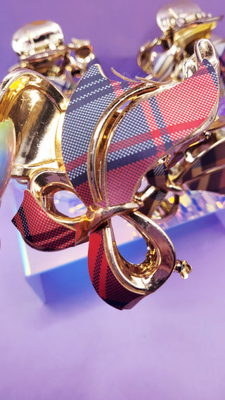 Tartan Bow Hair Clamps Pack of 12