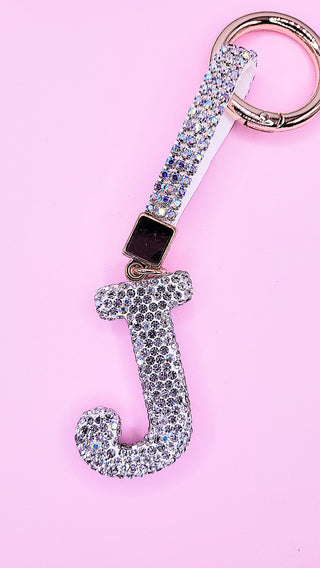 Initial Letter Silver Crystal Glam Key Ring