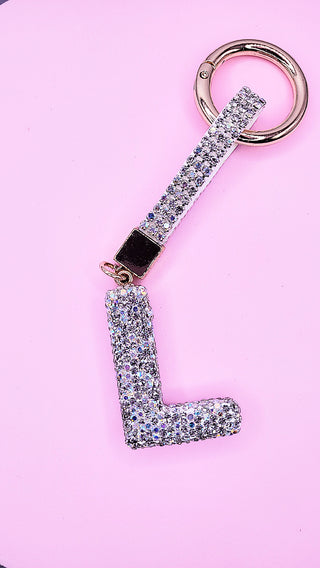 Initial Letter Silver Crystal Glam Key Ring