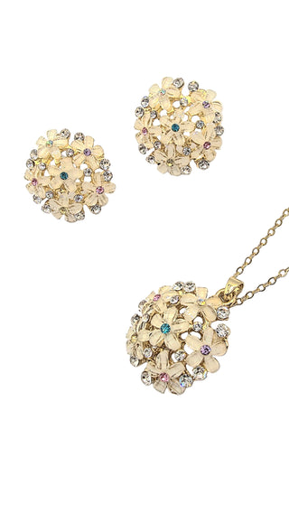 Crystal Flower Cluster Necklace Earrings Set - Main Image