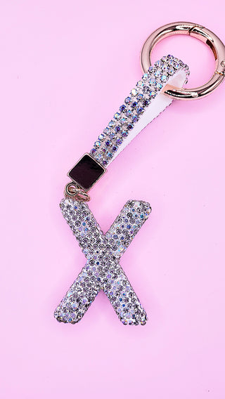 Initial Letter Silver Crystal Glam Key Ring