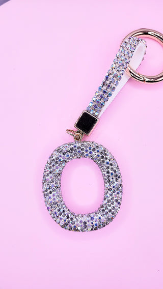 Initial Letter Silver Crystal Glam Key Ring